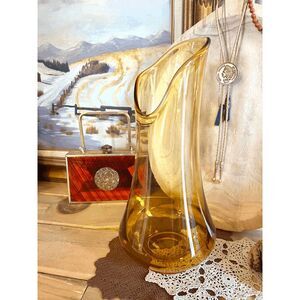 Vintage L.E. Smith Amber Glass Large Mouth Swung Vase – 14.25" Tall Smoothie Pat